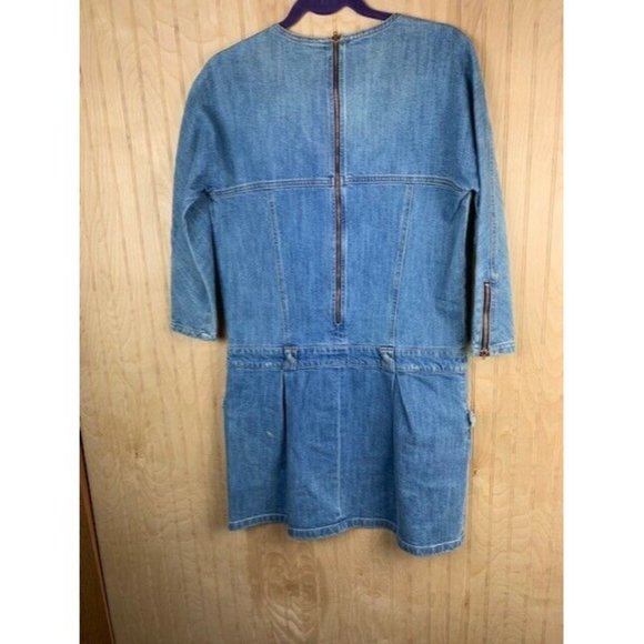 See By Chloe Size 36 Womens Denim Dress Stone Wash 3/4 Sleeve Drop Waist - Picture 4 of 4